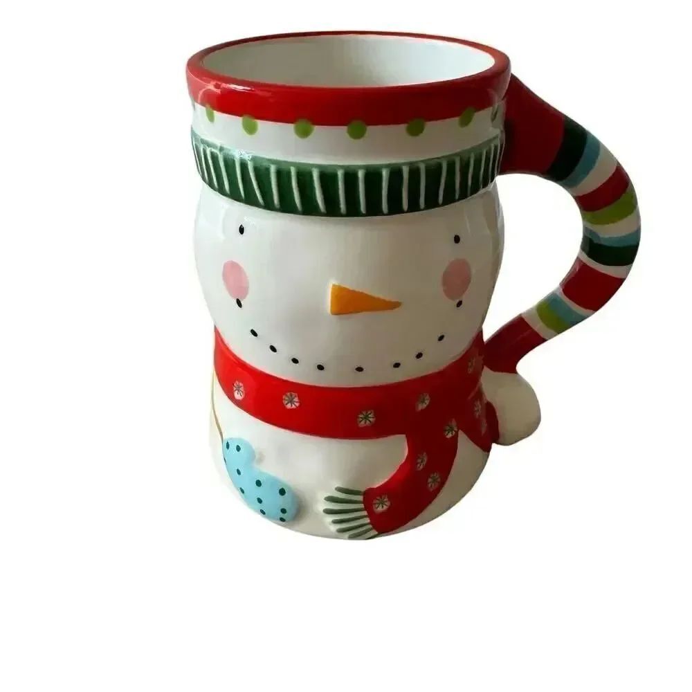 Pier 1 Christmas Snowman Coffee Cup Mug Ceramic 20 oz Large Retired